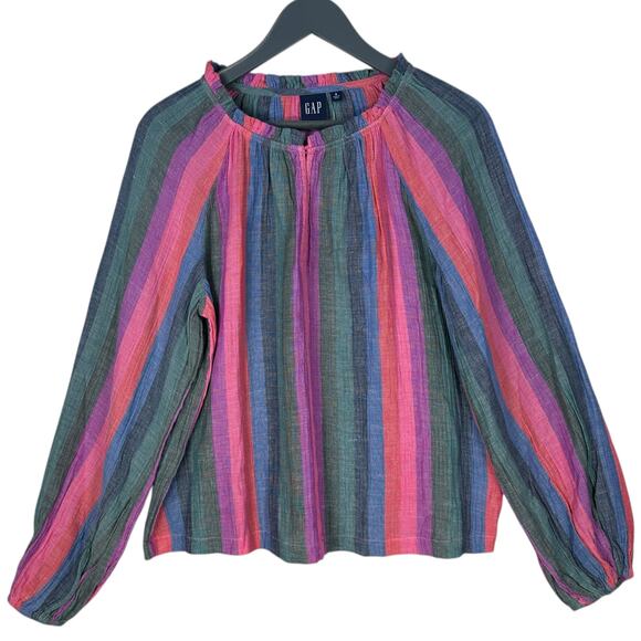 GAP Top Blouse Womens Size Small Striped Cotton Casual Colorful Business NEW - Picture 1 of 6